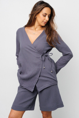 Костюм летний с шортами на запах 407GRY серый